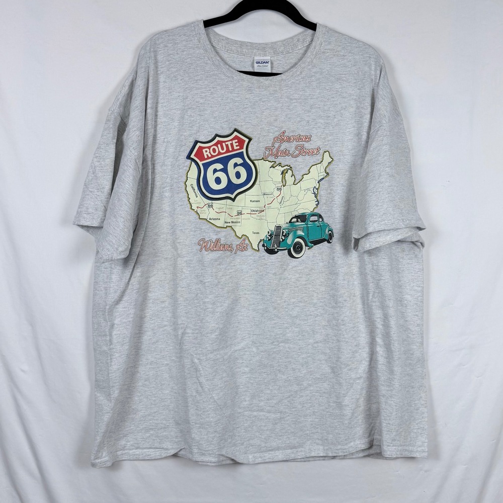 Gildan Mens 3XL Route 66 Graphic T-Shirt Gray Ultra Cotton Oversized Tee 00262